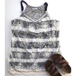 Maurices Navy striped tank with lace overlay